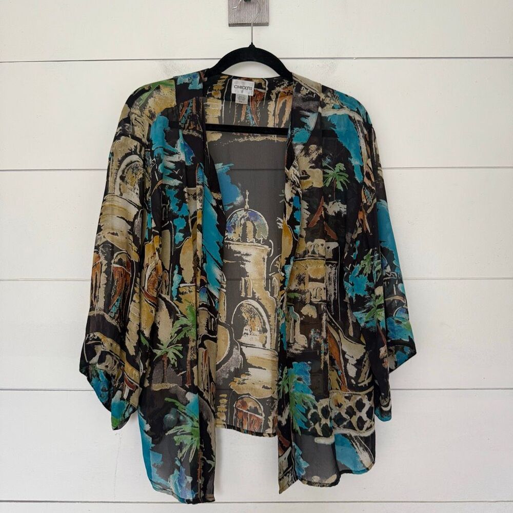 Chicos Women’s 1 Patterned 100% Silk Open Cardigan
